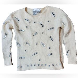 Vintage Adrienne Vittadini Lambswool Angora Sweater PS Ivory Rhinestones Y2K